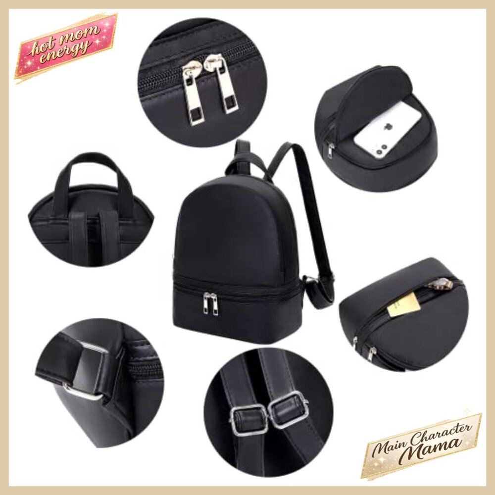 Mini Backpack PU Leather Daypack Adjustable Strap… - image 5
